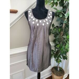 Forever Women's Solid Gray Polyester Sleeveless Scoop Neck Knee Length Dress L